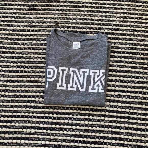 VS PINK Dresses & Skirts - 🌿VS PINK Womens Gray White Logo Short Sleeve Shirt M